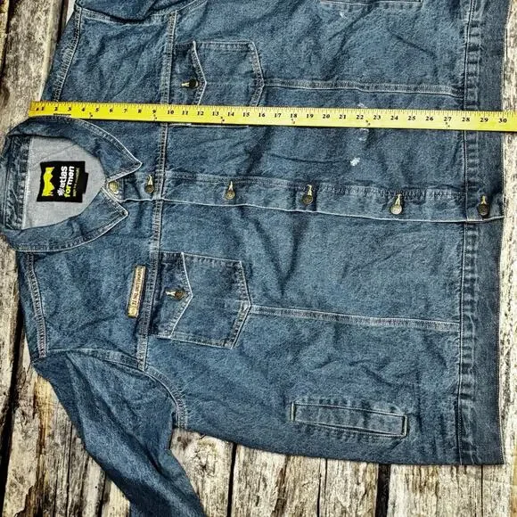 Atlas For Men Dark Blue Wash Denim Jacket Outdoors Patches Embroidered Size 4XL - Picture 12 of 14